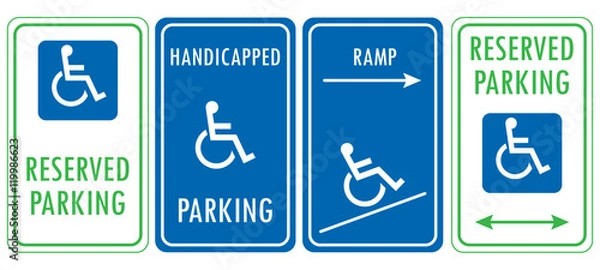 Obraz Handicapped reserved parking signs. Wheelchair ramp access sign