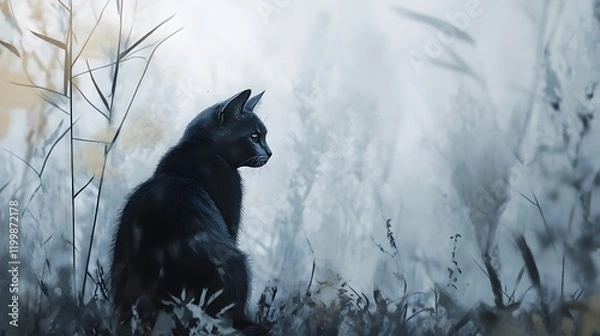 Fototapeta Szary kot siedzi