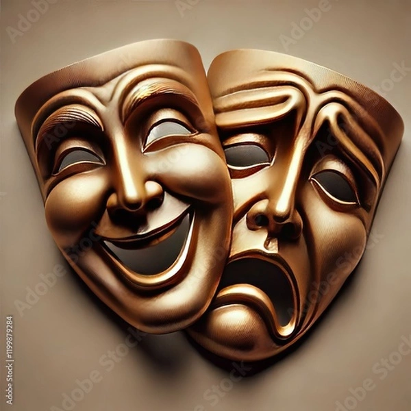 Fototapeta The classic theater masks split to display the joyous smile of c