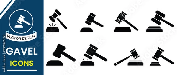 Fototapeta Gavel icon set. judge gavel icon vector illustration. Court tribunal symbol, icon. Judge's gavel, court hammer icon, silhouette set. Hammer vector illustration.