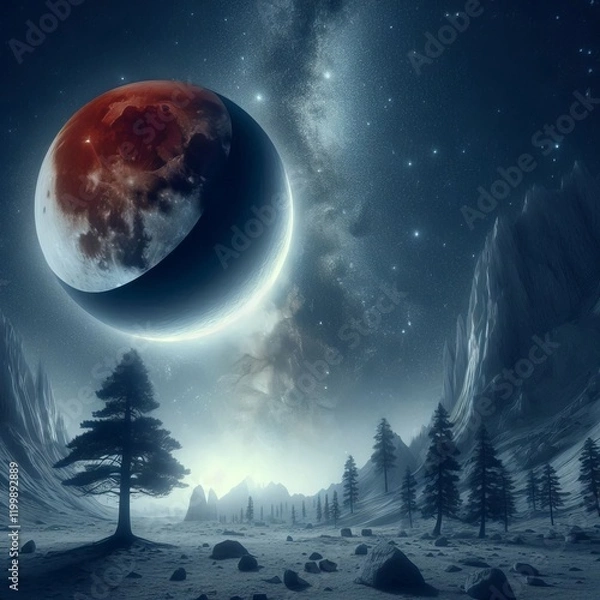 Obraz Lunar Eclipse Observed from the Moon Earth casting a shadow over