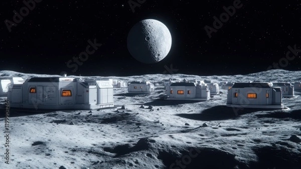 Fototapeta Building the future lunar base development moon concept art sci-fi environment futuristic vision