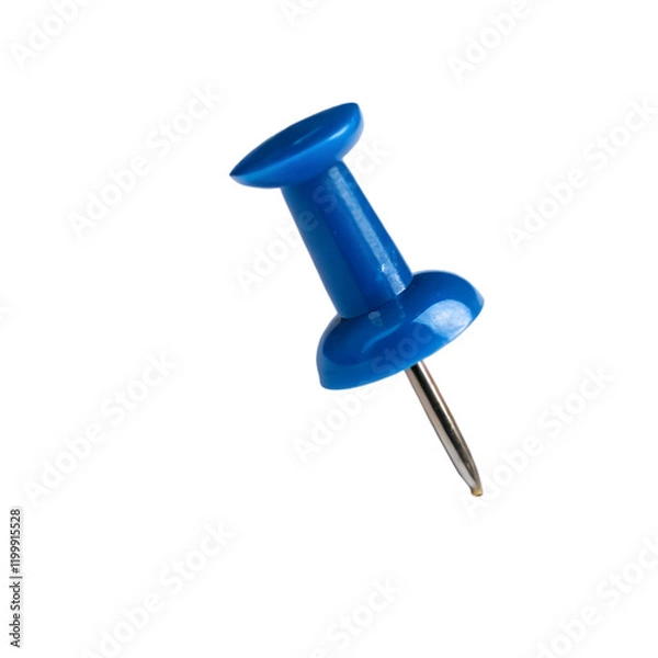 Fototapeta Single Blue Push Pin Isolated Black Background Office Supply tack note item macro sharp point metal 