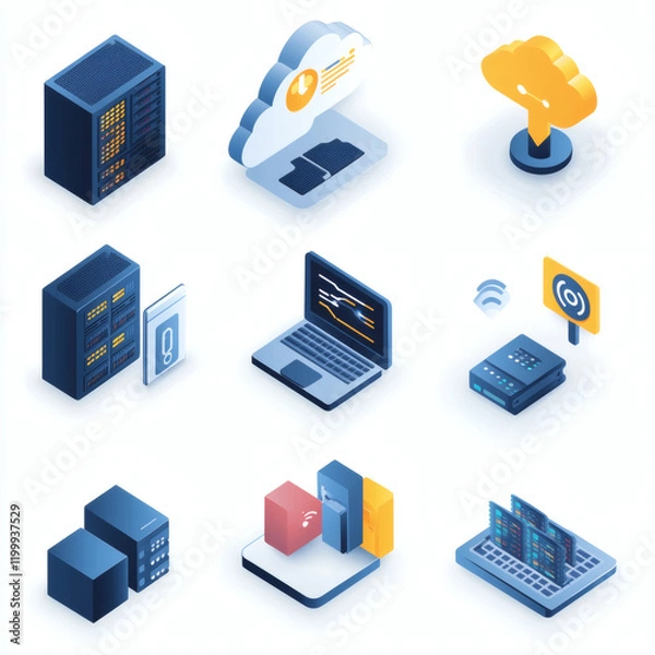 Fototapeta Icons for communication: chat bubble, phone, email, envelope, megaphone, news article, laptop, message icon, and a satellite dish, styled in 9 unique ways