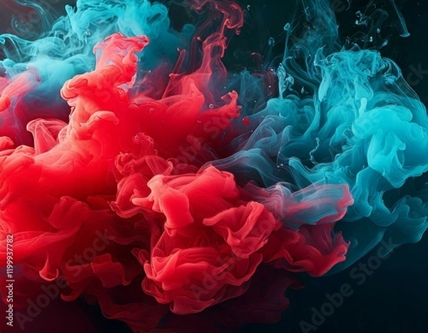 Fototapeta Abstract smoke RED background with cyan, blue fog floating ,Wallpaper
