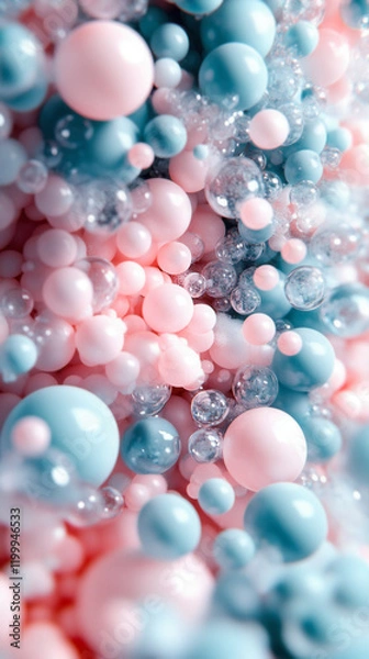 Fototapeta Swirling underwater texture with glowing bubbles and soft coral tones