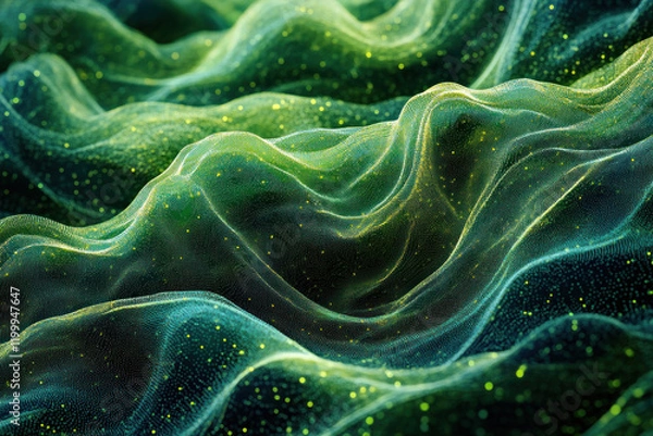 Fototapeta Green and yellow swirl against black background, vibrant and eye-catching.