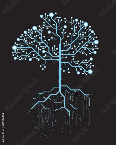 Fototapeta Abstract tree, concept vector futuristic blue virtual graphic