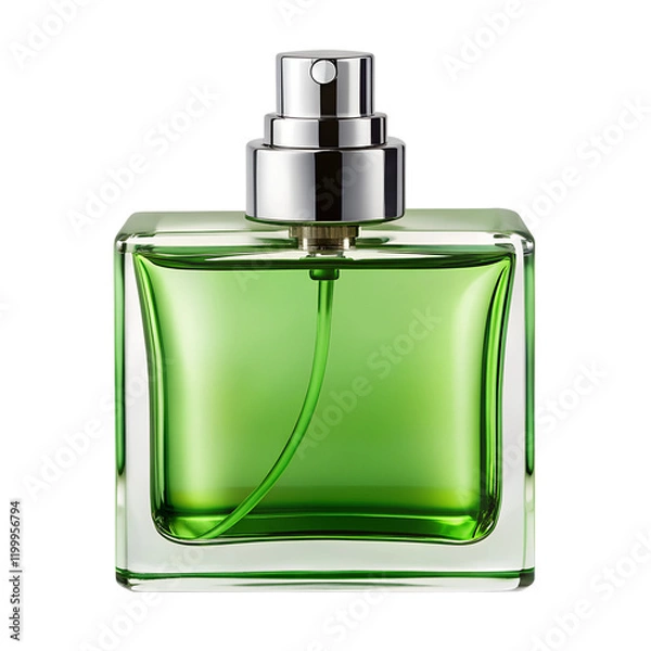 Fototapeta green perfume bottle, soft focus isolated on the transparent background