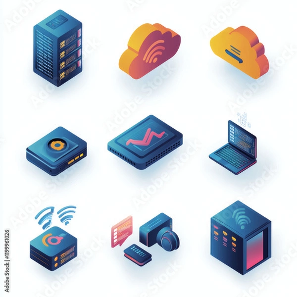 Fototapeta Each icon is presented in 9 distinct styles: flat, isometric, line art, 3D realistic, pixel art, cartoon, gradient modern, minimal outline, and futuristic neon. These diverse renderings ensure compati