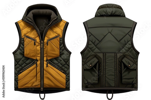 Fototapeta Front And Back Views Luxury And windproof Hunter And Yellow Vest With Fleece Isolated On Transparent Background