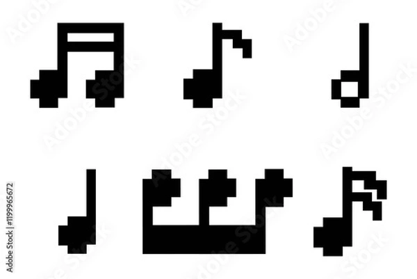 Obraz Music notes pixel art set. Notes icon 8-bit