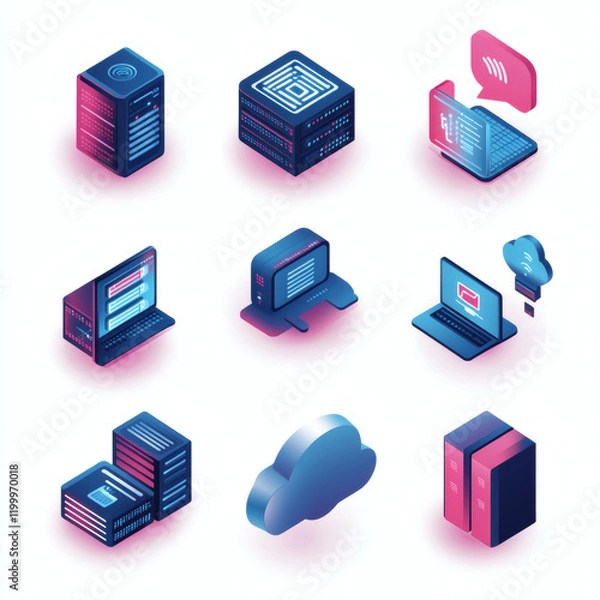 Fototapeta Each icon is presented in 9 distinct styles: flat, isometric, line art, 3D realistic, pixel art, cartoon, gradient modern, minimal outline, and futuristic neon. These diverse renderings ensure compati