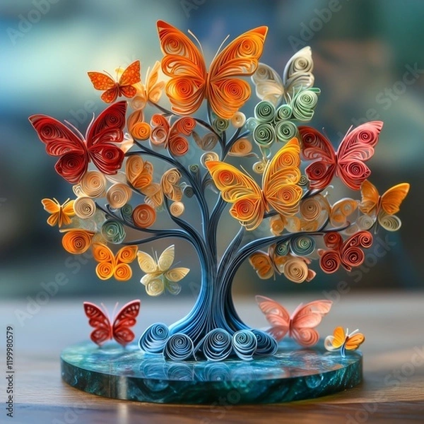 Obraz Quilled Tree with Butterfly Leaves