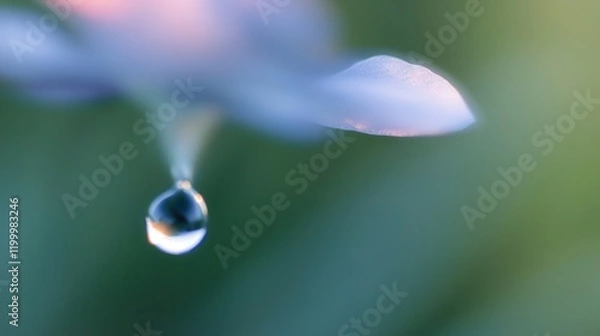Fototapeta Nature close-up dew drops on leaf macro tranquil environment soft focus serenity and refreshment