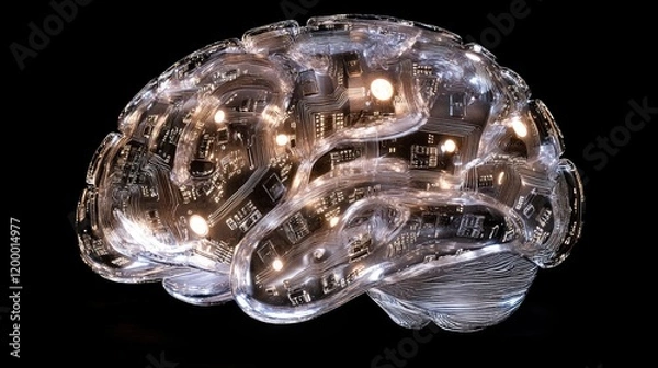 Fototapeta Translucent Brain Structure Illuminated With Circuitry