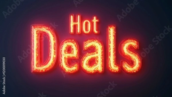 Fototapeta Dynamic neon sign featuring the words 'Hot Deals', perfect for promotions, sales, and marketing campaigns.