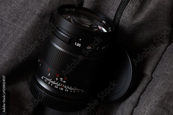 Obraz Manual fast lens on a gray fabric bag
