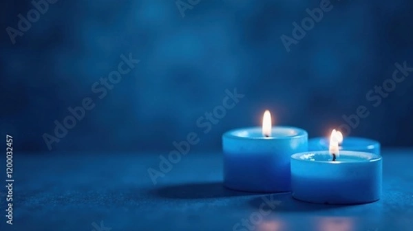 Fototapeta Serene Blue Candles Illuminate a Tranquil Setting, Reflecting Peaceful Ambiance and Quiet Contemplation