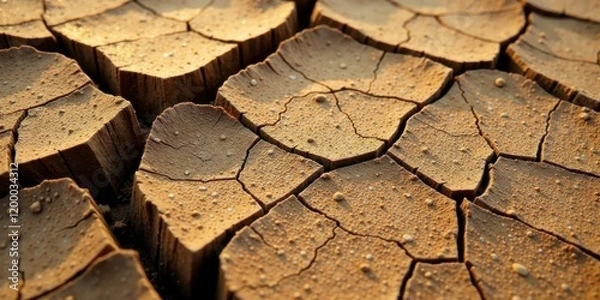 Fototapeta Arid Landscape Detailed Close-Up of Parched Earth with Extensive Cracking and Textured Surface