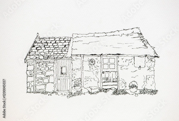 Obraz Beautiful ink sketch of Cornwall in Last End house .