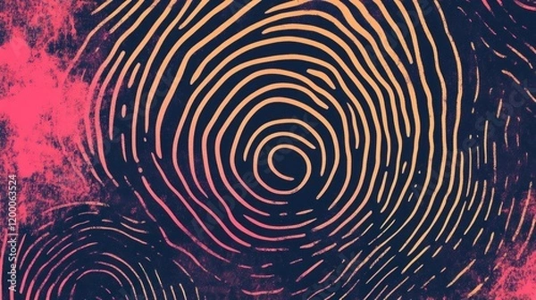 Fototapeta Abstract fingerprint swirls in dark pink and orange tones.