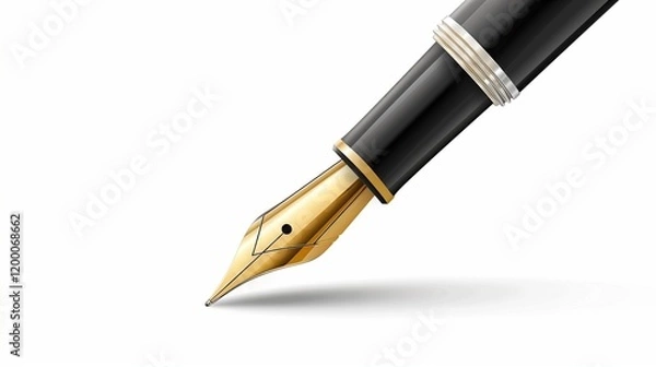 Obraz A photorealistic isolated fountain pen with a gold nib and glossy black body on a white background