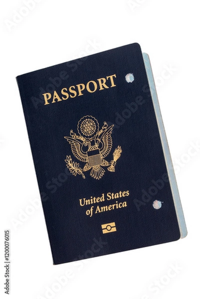 Fototapeta Invalidated Blue Passport with Holes on a White Background