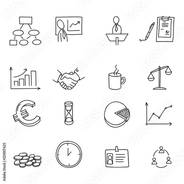 Fototapeta Set of business doodles elements. Hand draw icons