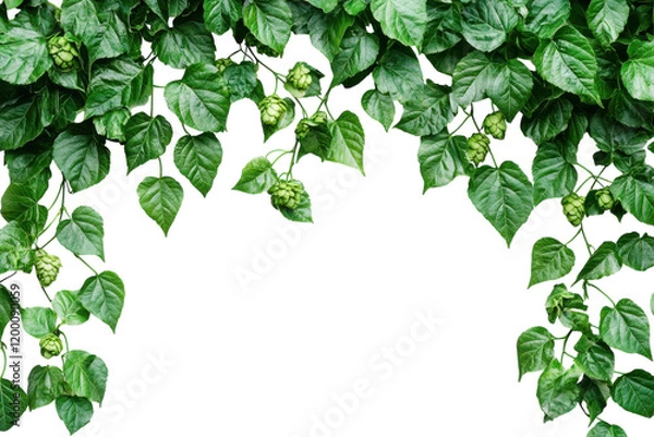 Fototapeta Lush green hop vines cascading with fresh hops in a bright, clean setting adorned with nature’s bounty