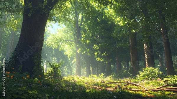 Obraz Sunlight Streams Through a Lush Forest Path
