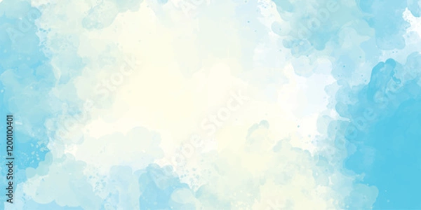 Fototapeta Blue yellow sky gradient watercolor background with cloud texture colorful watercolor background of abstract sunset sky with paint blotches and soft blurred texture in blue green yellow beige  
