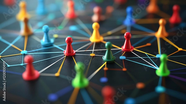 Fototapeta 3D isometric view of interconnected business nodes, strategy planning theme, focus on growth and development for 2025