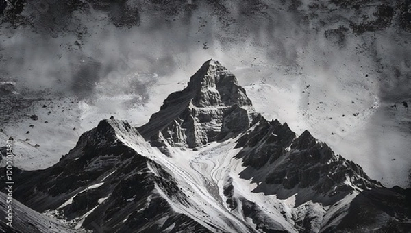 Fototapeta "Grunge Gray Backgrounds Featuring Monochrome Mountains and 3D Stone Wall Effects, Combining Textured, Rugged Elements for a Bold, Industrial Aesthetic"

