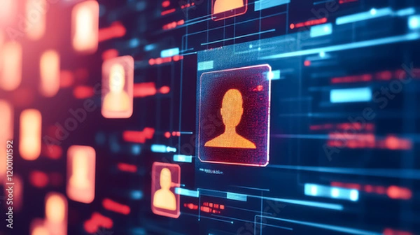 Fototapeta ID verification process glowing with advanced overlays, register enrollment verification, secure student data management
