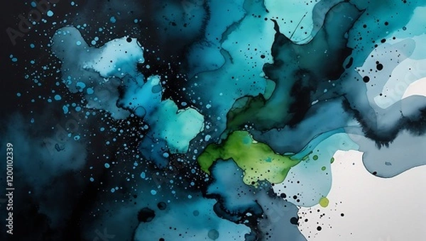 Fototapeta "Hand-Painted Watercolor Backgrounds in Navy Blue and Black, Creating a Beautifully Fluid and Artistic Canvas with Deep, Bold Tones for a Calming and Sophisticated Aesthetic"

