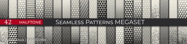 Fototapeta This seamless halftone pattern set includes 42 geometric black-and-white designs, ideal for modern and retro projects.