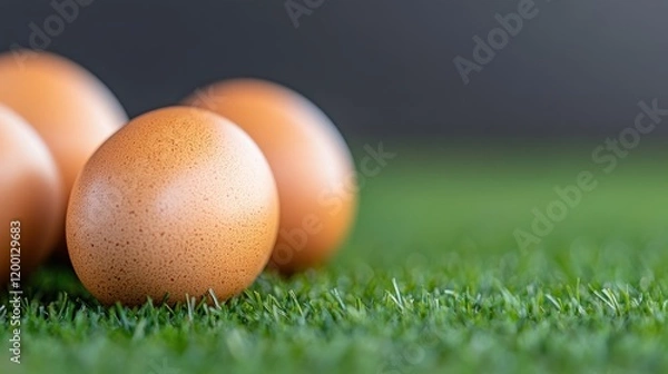 Obraz Vibrant eggs resting on lush green grass in a sunny outdoor setting