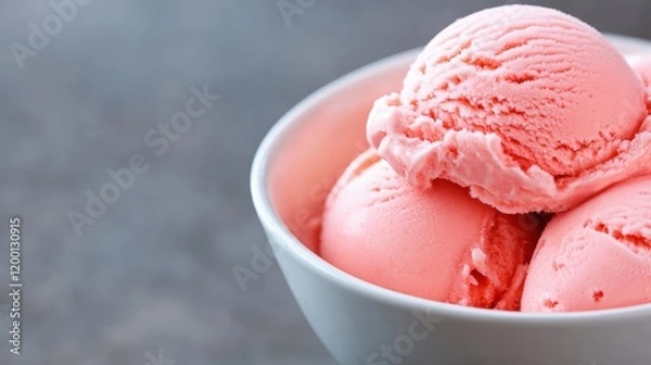 Fototapeta Enjoying a delightful bowl of fresh strawberry ice cream on a sunny day