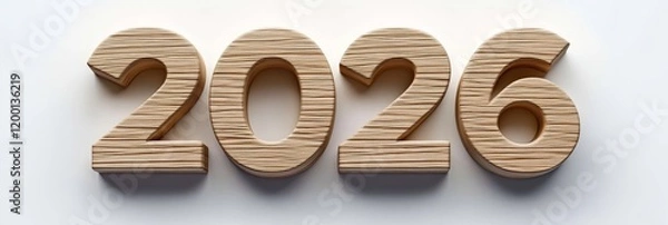 Fototapeta Wooden Number 2026 Isolated on a White Studio Background, Representing the Upcoming New Year