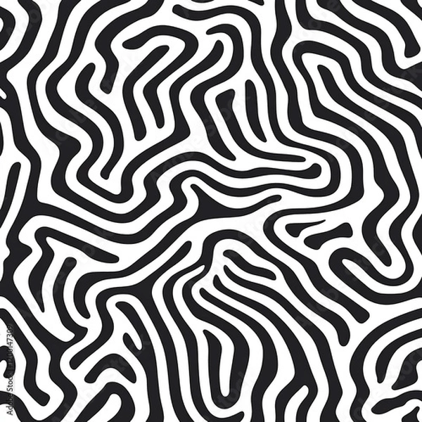 Fototapeta seamless abstract black and white wavy random line pattern