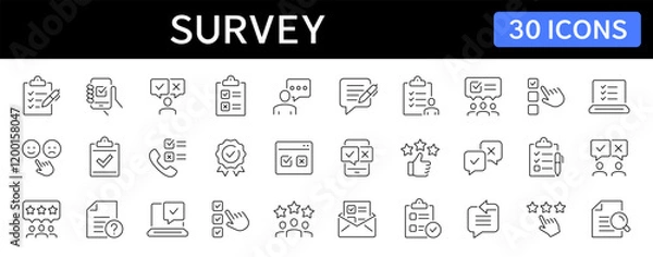 Obraz Survey thin line icons set. Rating, feedback, opinion icon. Editable stroke. Vector