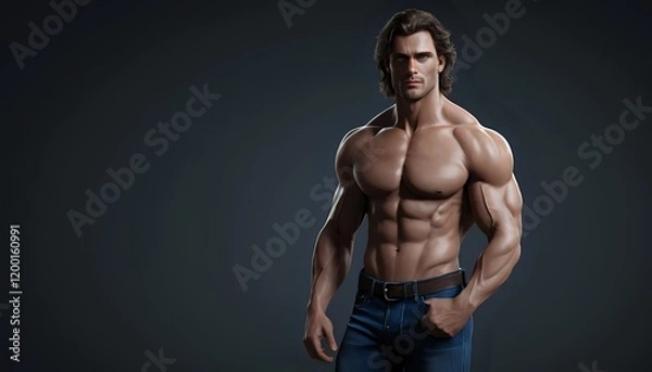 Obraz Muscular Man: Dramatic Studio Portrait, Defined Physique, Intense Gaze