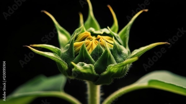 Fototapeta Time-lapse sunflower sprout growth, blended frame, bright natural lighting, botanical development concept