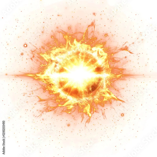 Fototapeta fiery explosion in bright orange and yellow with realistic flame details isolated png transparent background