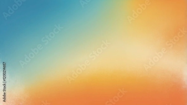 Fototapeta Vibrant summer color gradient background grainy orange blue yellow white noise texture banner retro poster header cover design