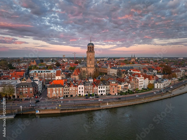 Fototapeta Aerial view to the city of Deventer in the Netherlands