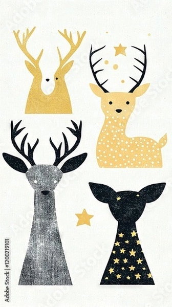 Fototapeta   A deer drawing with stars on its antlers