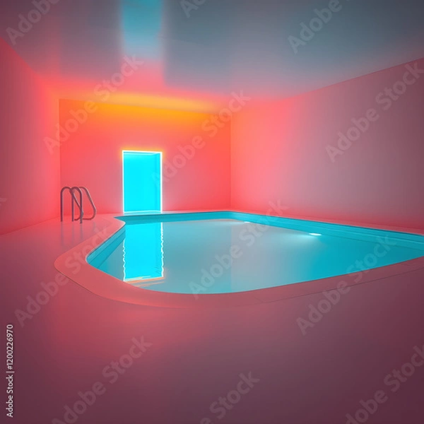 Obraz neon liminal space swimming pool interior