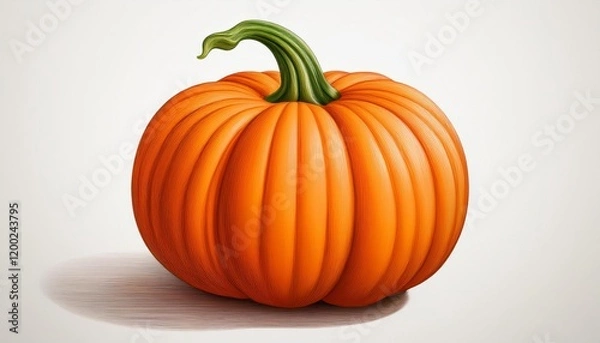 Fototapeta this is an instance of a vibrant orange pumpkin with a prominent green stem rendered in a playful and cartoonish style on a light background